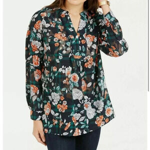 Tommy Hilfiger NEW Women’s XL‎ Urban Folklore Floral V-Neck Semi-sheer Blouse